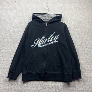 Vintage Y2K Hurley Zip Up Hoodie Youth XL Grey Sweatshirt Grunge Skater 2000s